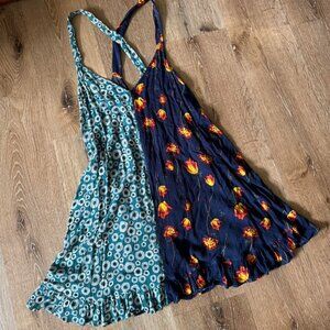 Free people two pattern blue and yellow mini flowy dress size XS